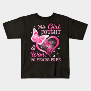 This girl fought and won Breast Cancer Survivor Tee Pink Ribbon Warrior Breast Cancer Fight Cancer Top 20 years of survivor Kids T-Shirt